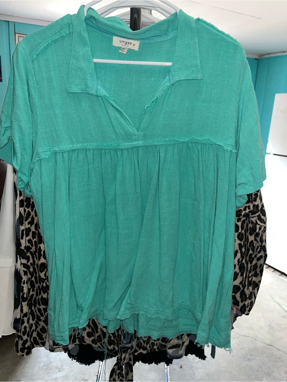 Umgee Teal Relaxed Split-Neck Peasant Tunic
